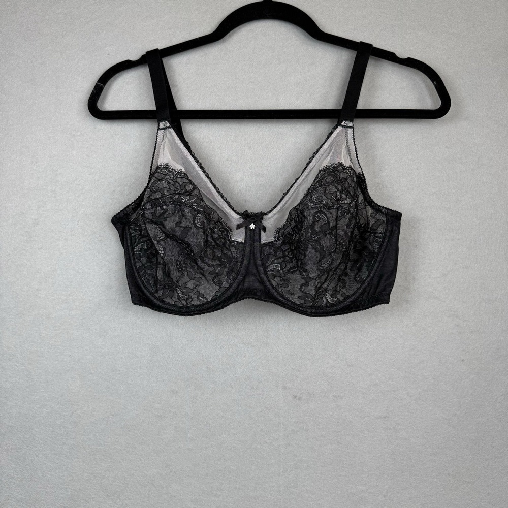 Wacoal Retro Chic Full-Figure Underwire Bra 855186 Black Cream Lace 38DD